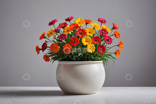 白色花盆中多彩花卉静物