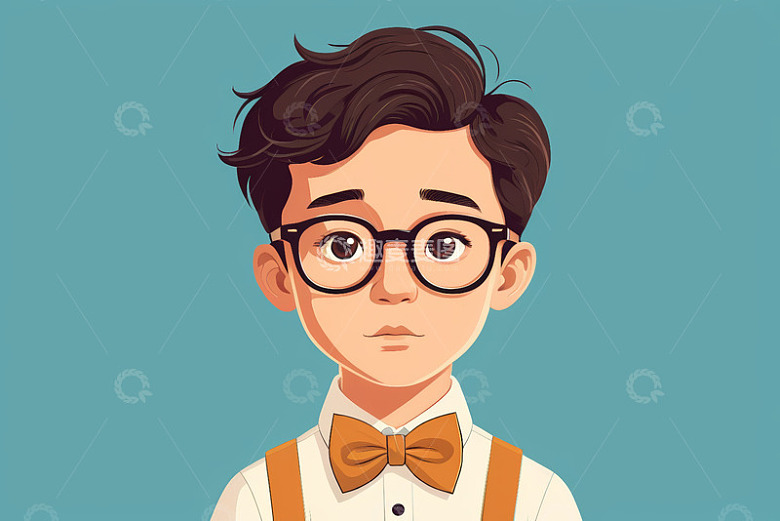 戴眼镜的卡通男孩肖像