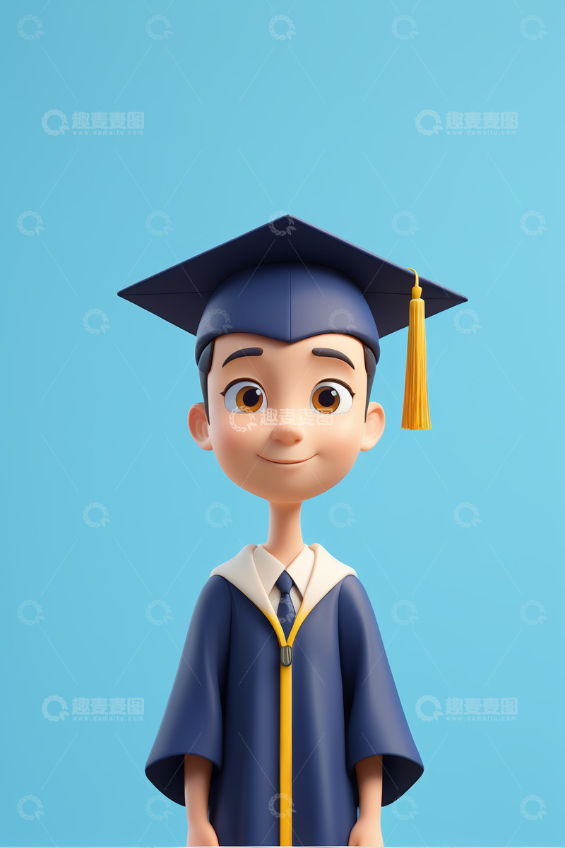 高清大图下载【趣麦麦图】卡通男孩身着学士服形象