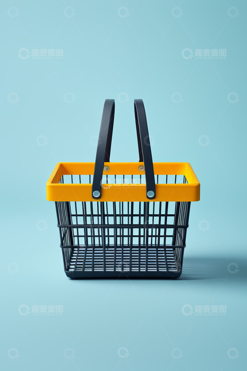 高清大图下载【趣麦麦图】蓝色背景中的购物篮