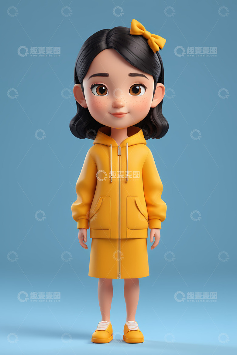 穿着黄色服装的卡通小女孩