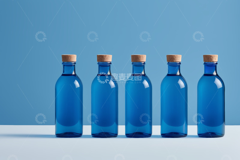 高清大图下载【趣麦麦图】蓝色玻璃瓶配软木塞静物
