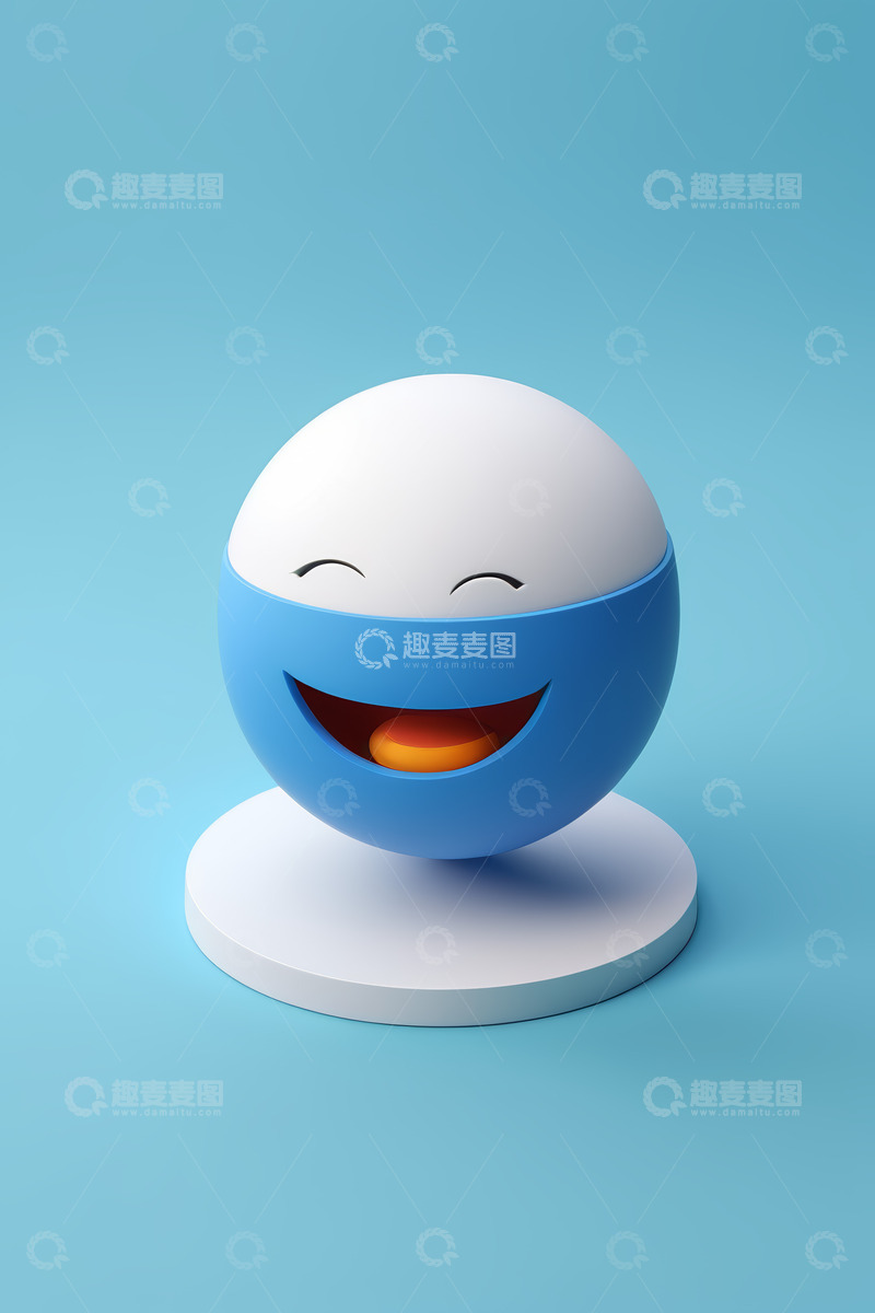 高清大图下载【趣麦麦图】蓝色卡通笑脸球形摆件