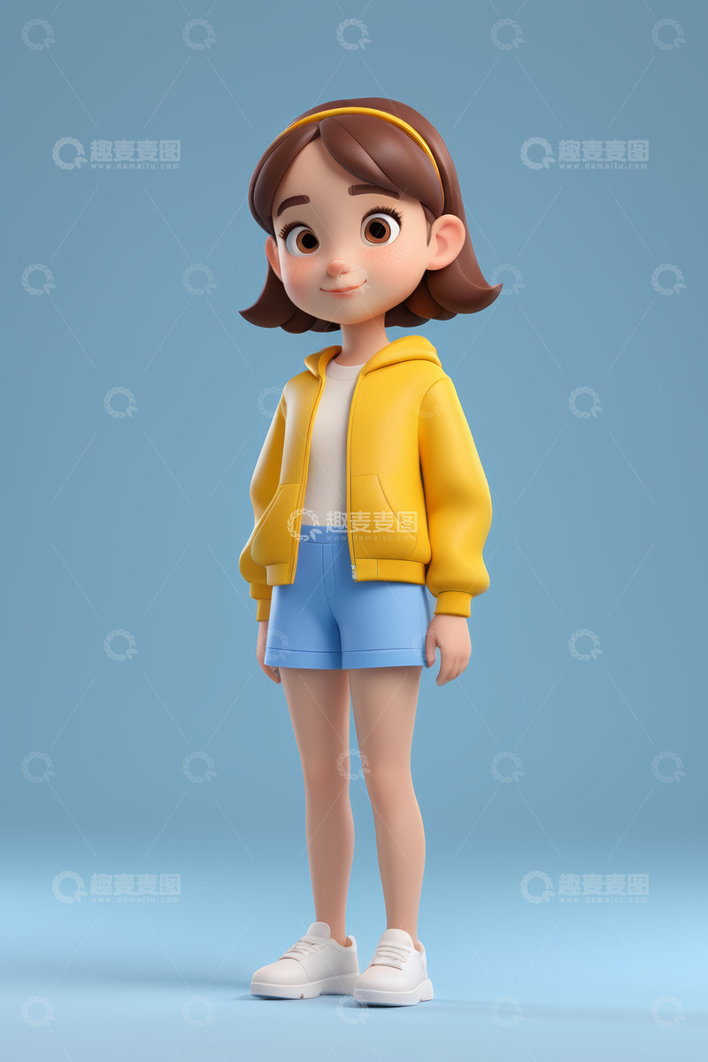 高清大图下载【趣麦麦图】卡通女孩3D形象展示