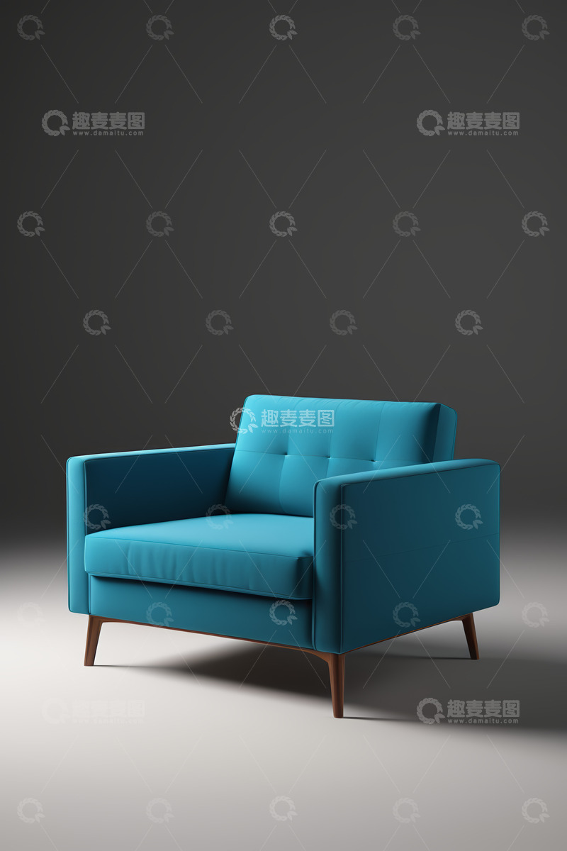 高清大图下载【趣麦麦图】蓝色现代单人沙发展示