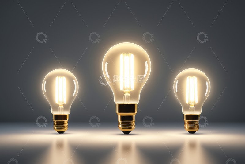 高清大图下载【趣麦麦图】三个发光灯泡特写