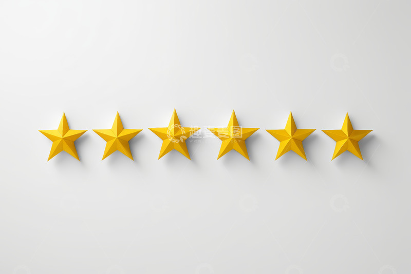 高清大图下载【趣麦麦图】白色背景上的六颗黄色立体星星