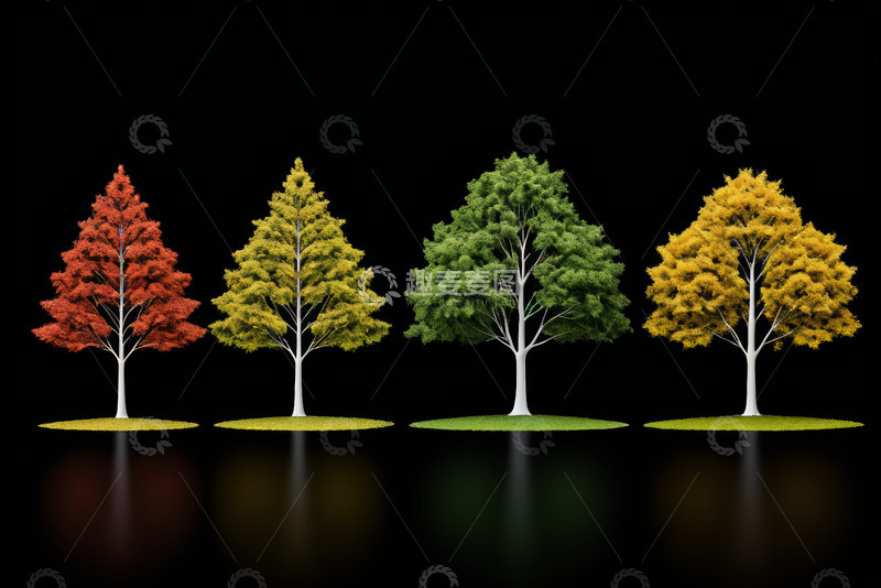高清大图下载【趣麦麦图】四棵不同颜色树木的展示素材
