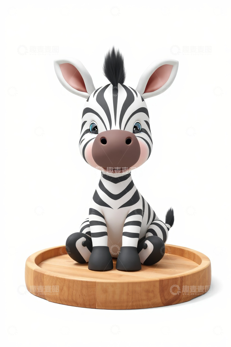 高清大图下载【趣麦麦图】卡通斑马形象坐在木质底座上