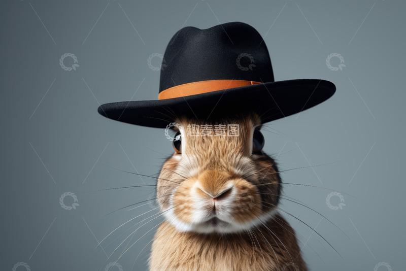 高清大图下载【趣麦麦图】戴帽子的可爱宠物兔子特写