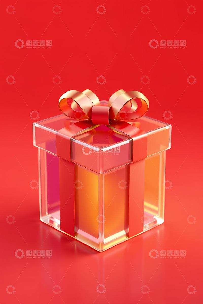 高清大图下载【趣麦麦图】红色背景透明礼物盒