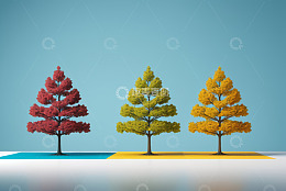 三棵不同颜色树木的展示