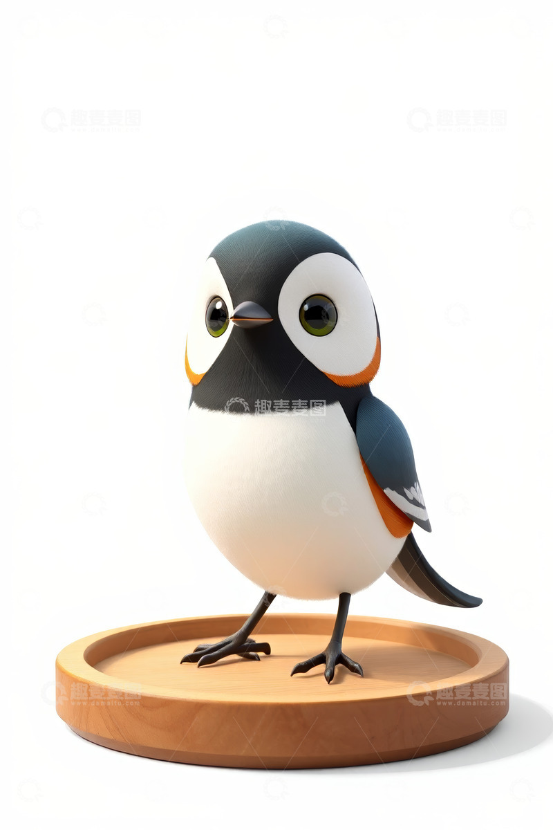 高清大图下载【趣麦麦图】卡通小鸟站在木盘上