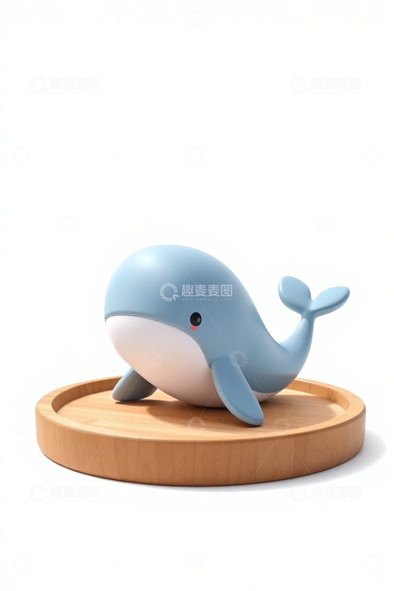 高清大图下载【趣麦麦图】卡通鲸鱼摆件置于木盘上