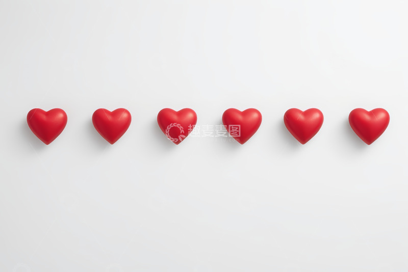 高清大图下载【趣麦麦图】白色背景上排列的红色心形物体