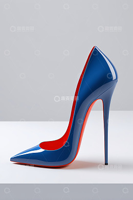 蓝色尖头高跟鞋特写