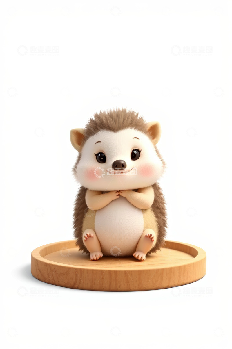 高清大图下载【趣麦麦图】可爱卡通刺猬坐在木盘上