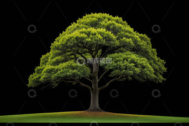 高清大图下载【趣麦麦图】黑色背景下的单棵绿树