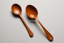 两把木质勺子特写