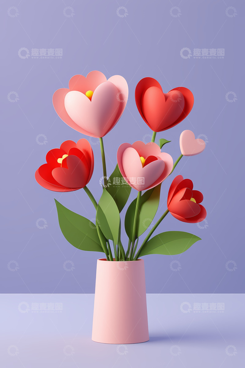 高清大图下载【趣麦麦图】心形花朵插画素材