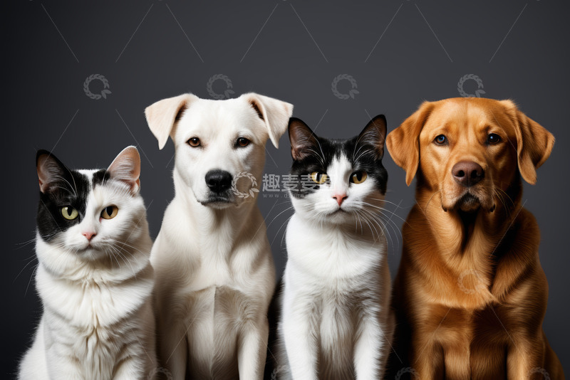 高清大图下载【趣麦麦图】猫和狗并排站立合影