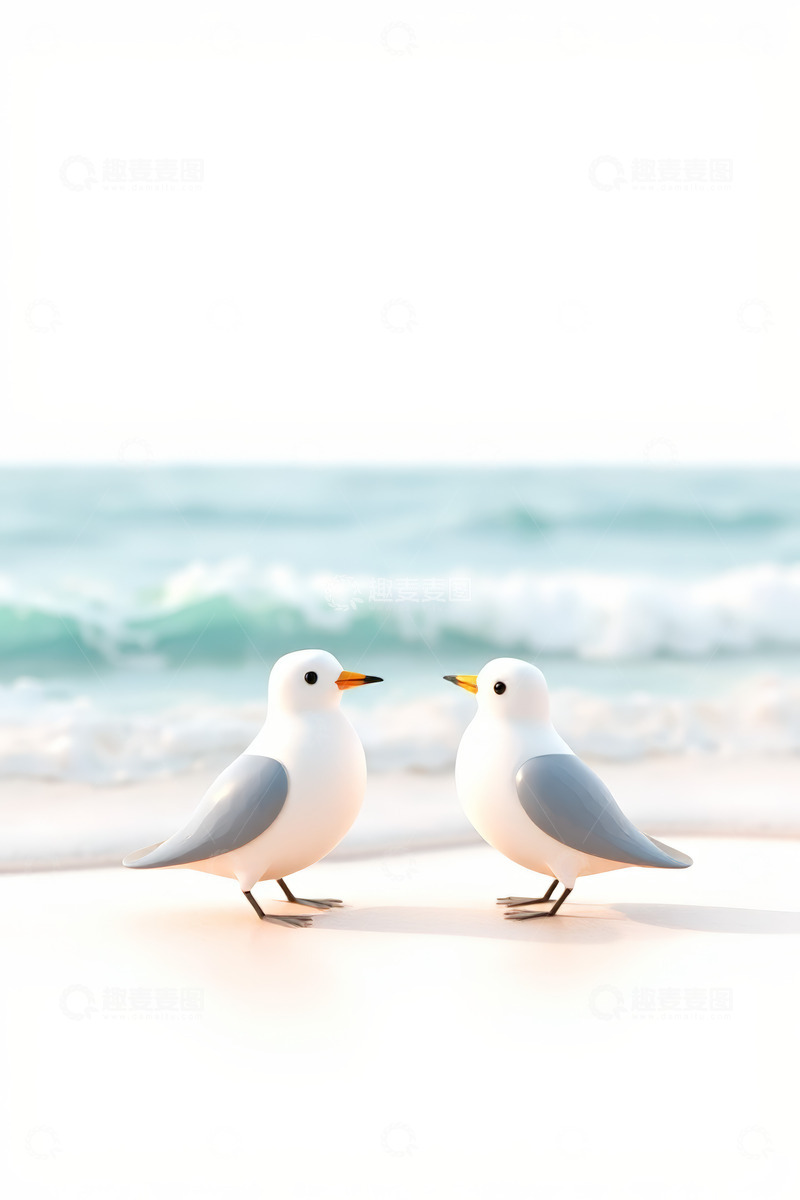 高清大图下载【趣麦麦图】海边两只海鸥相对而立