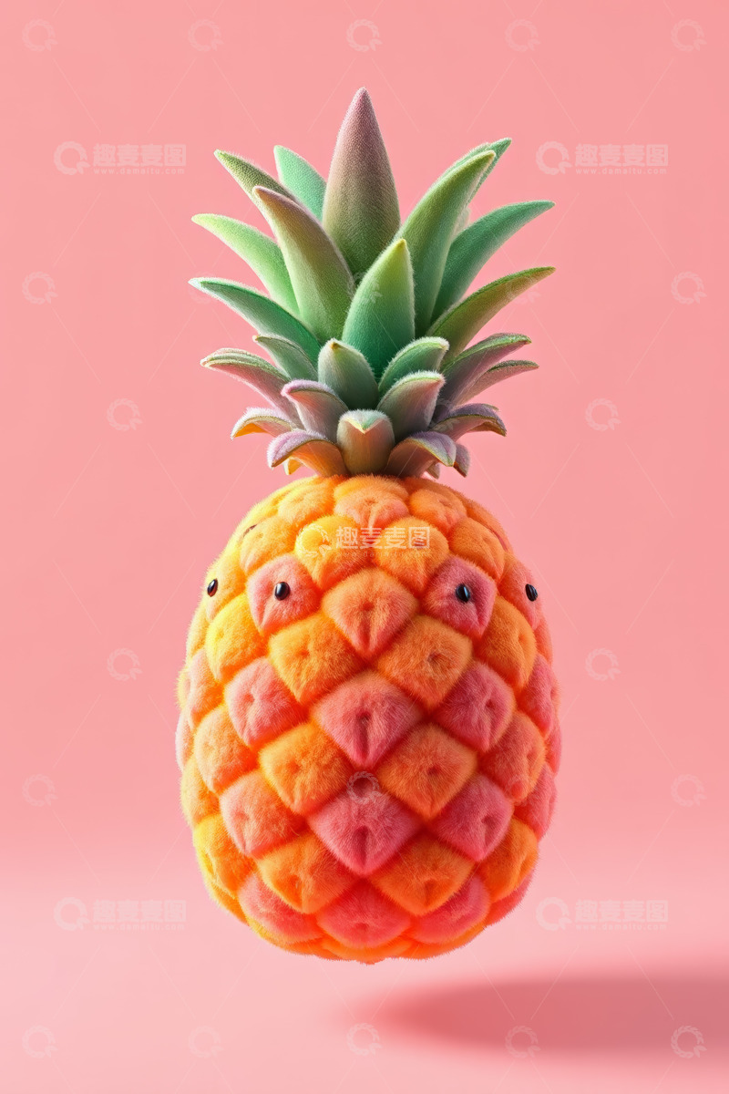 高清大图下载【趣麦麦图】粉色背景上的毛绒菠萝