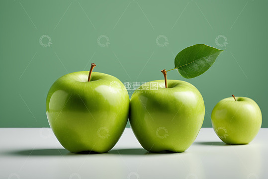 三个青苹果特写