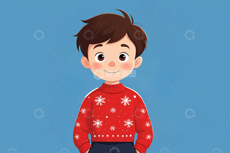 穿雪花毛衣的小男孩插画