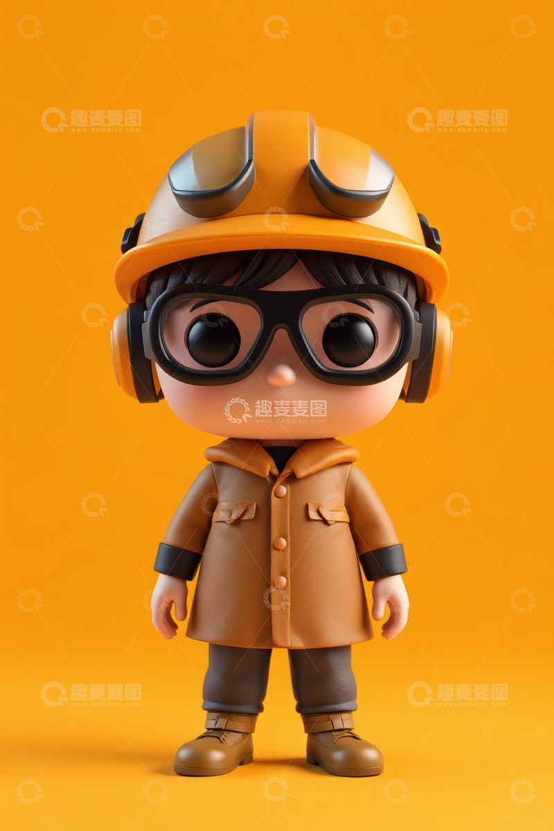 高清大图下载【趣麦麦图】戴安全帽护目镜的卡通人物