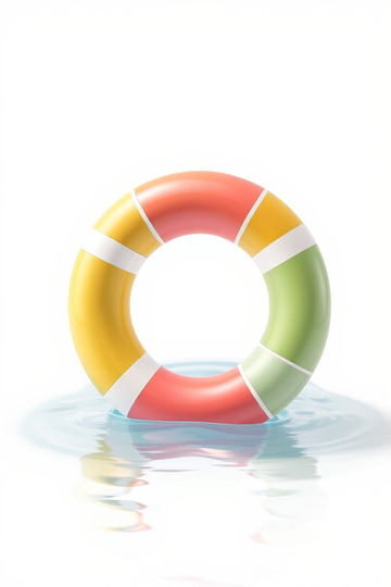 彩色游泳圈漂浮在水面