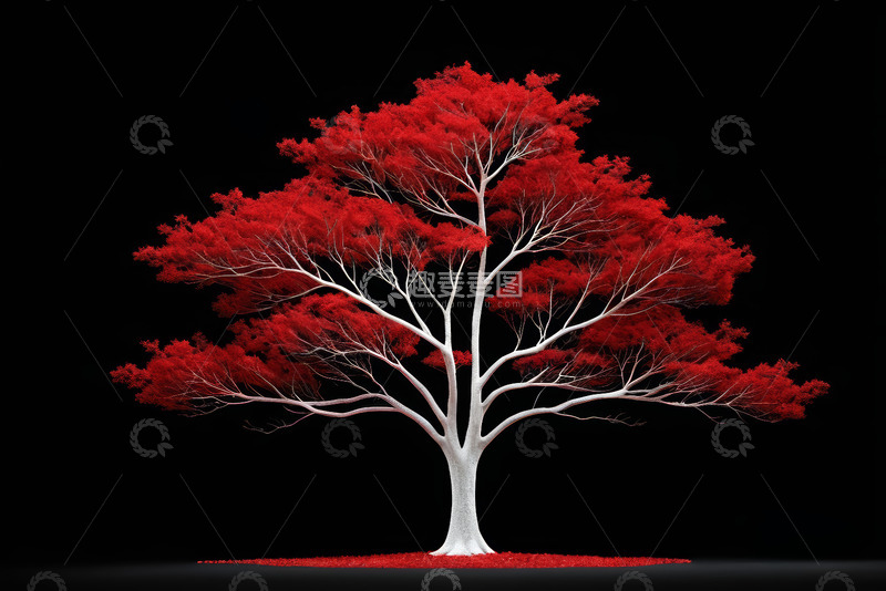 高清大图下载【趣麦麦图】黑背景下红白相间的树