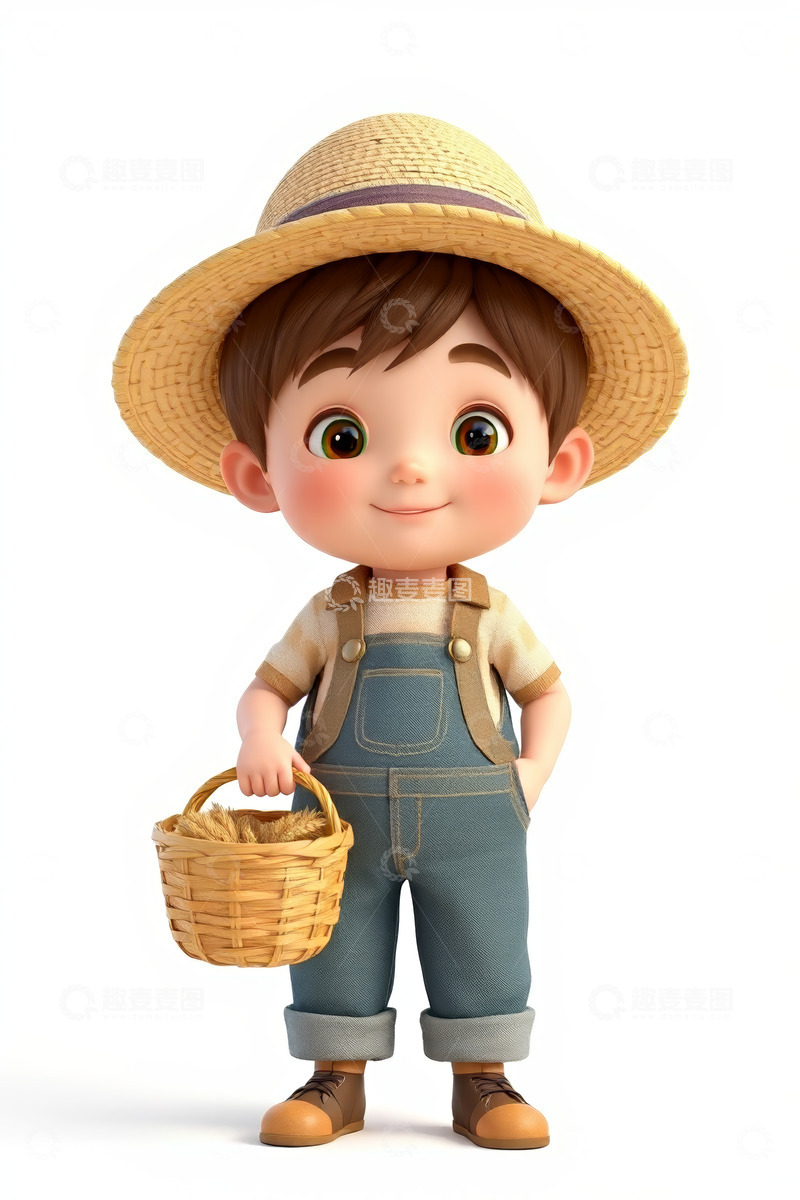 高清大图下载【趣麦麦图】手持篮子的卡通小男孩形象