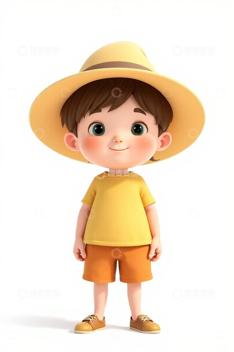 高清大图下载【趣麦麦图】戴草帽的卡通小男孩形象