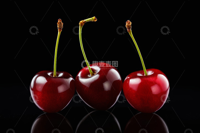 高清大图下载【趣麦麦图】三颗红樱桃特写