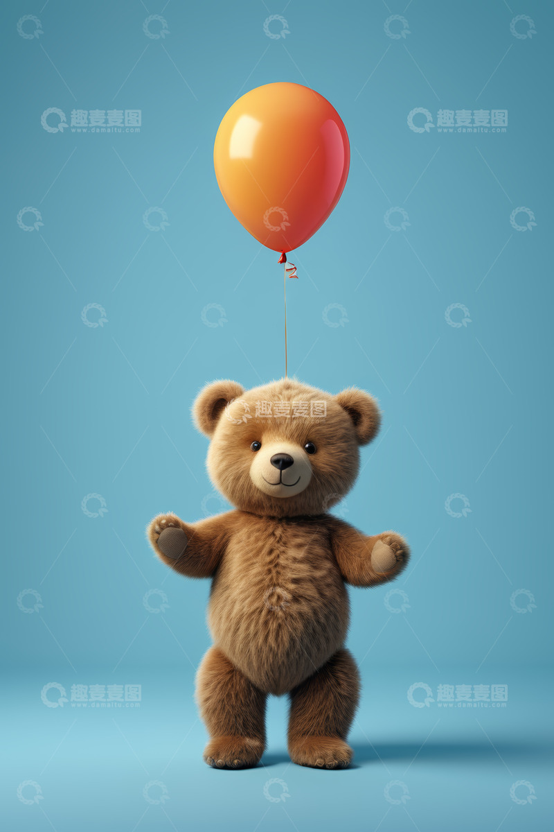 高清大图下载【趣麦麦图】站立小熊与橙色气球素材