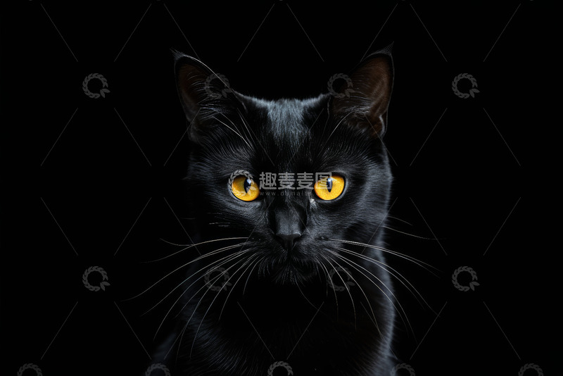 高清大图下载【趣麦麦图】黑猫特写黄眼凝视画面