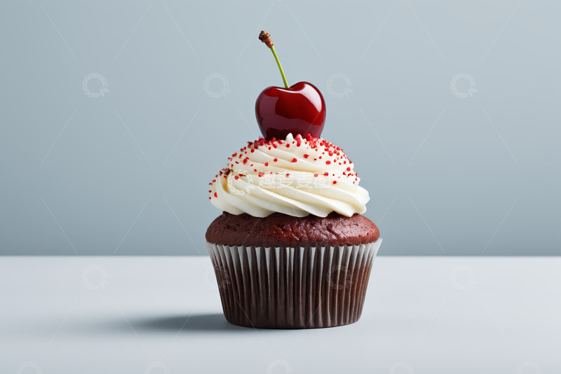 高清大图下载【趣麦麦图】顶部有樱桃装饰的纸杯蛋糕