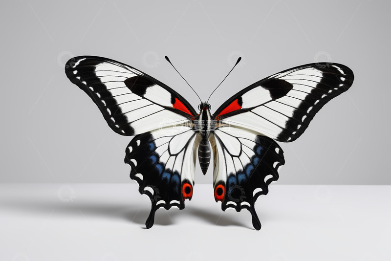高清大图下载【趣麦麦图】黑白红相间蝴蝶特写