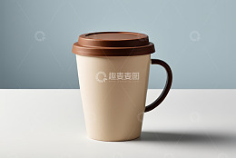 米色带盖咖啡杯静物