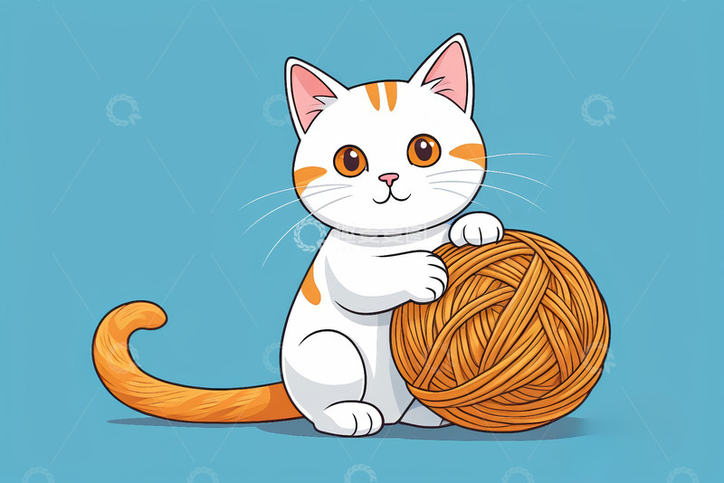 高清大图下载【趣麦麦图】可爱猫咪玩毛线团插画