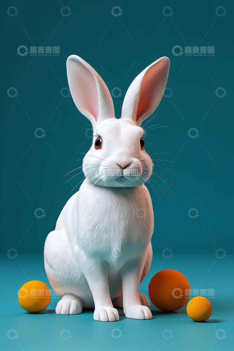 高清大图下载【趣麦麦图】白兔与橙色圆球静物素材
