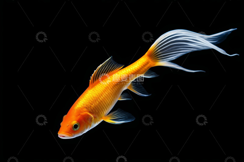 高清大图下载【趣麦麦图】黑色背景下的游动金鱼
