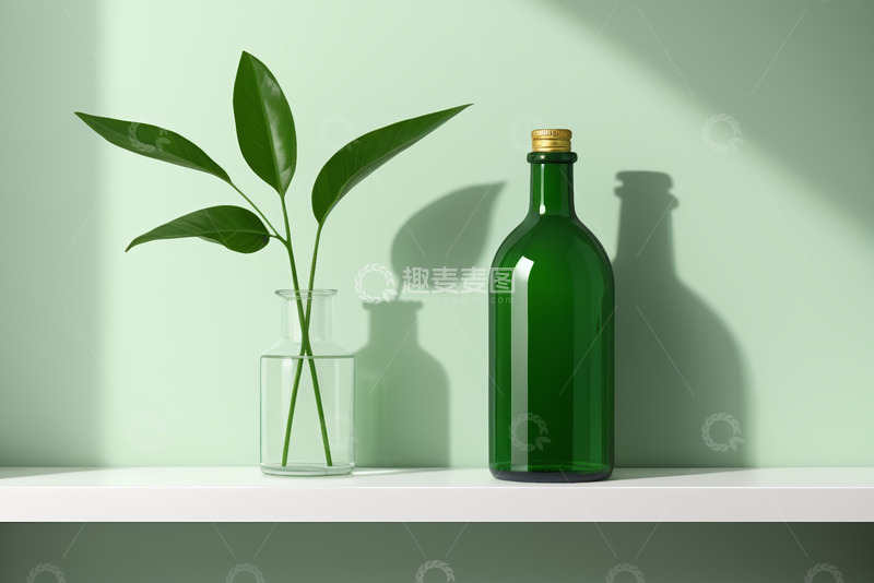 高清大图下载【趣麦麦图】绿色瓶子与植物静物摆拍