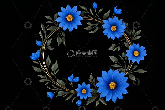 蓝色花朵花环装饰图案