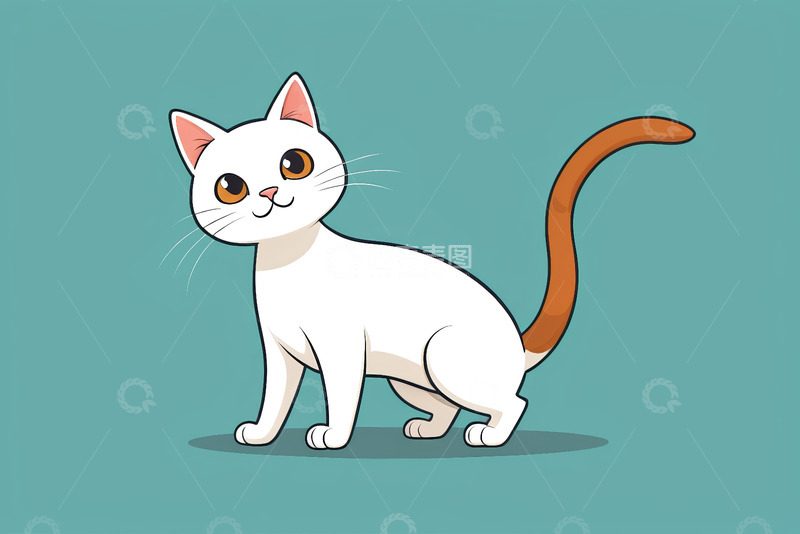 高清大图下载【趣麦麦图】卡通白猫带橙色尾巴形象