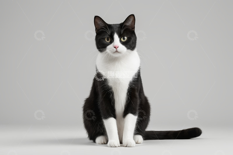 高清大图下载【趣麦麦图】黑白猫正坐姿态照片