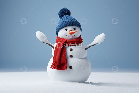 戴围巾帽子的雪人张开双臂