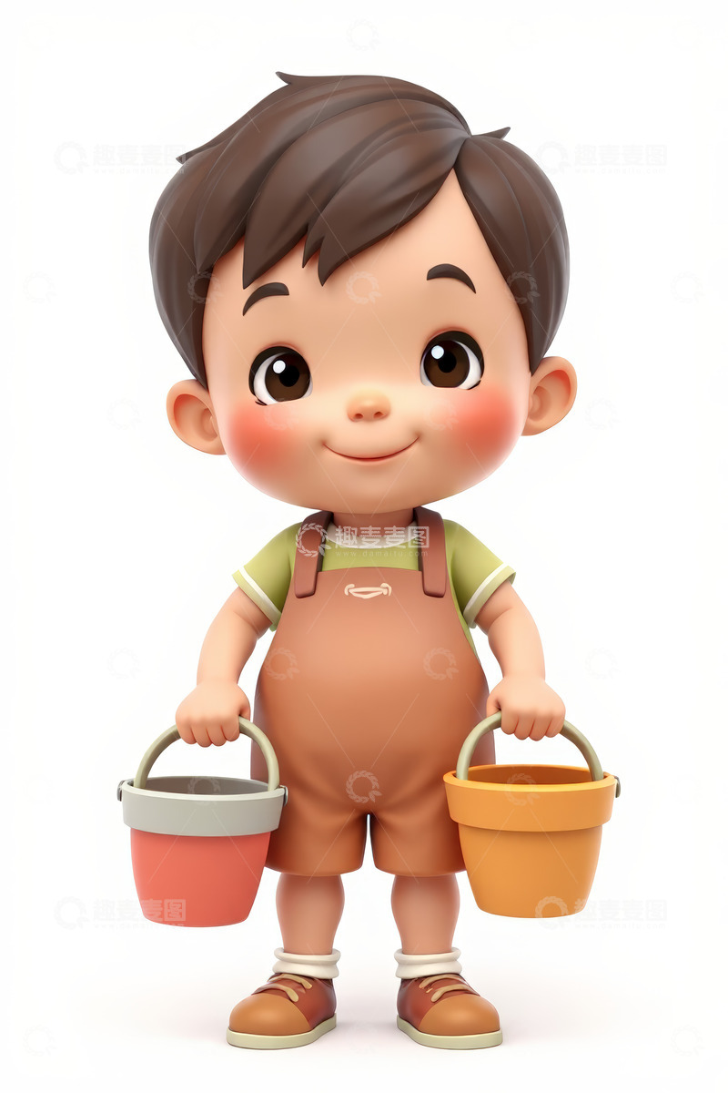 高清大图下载【趣麦麦图】手持水桶的卡通小男孩