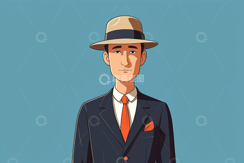 高清大图下载【趣麦麦图】戴帽西装男人卡通形象